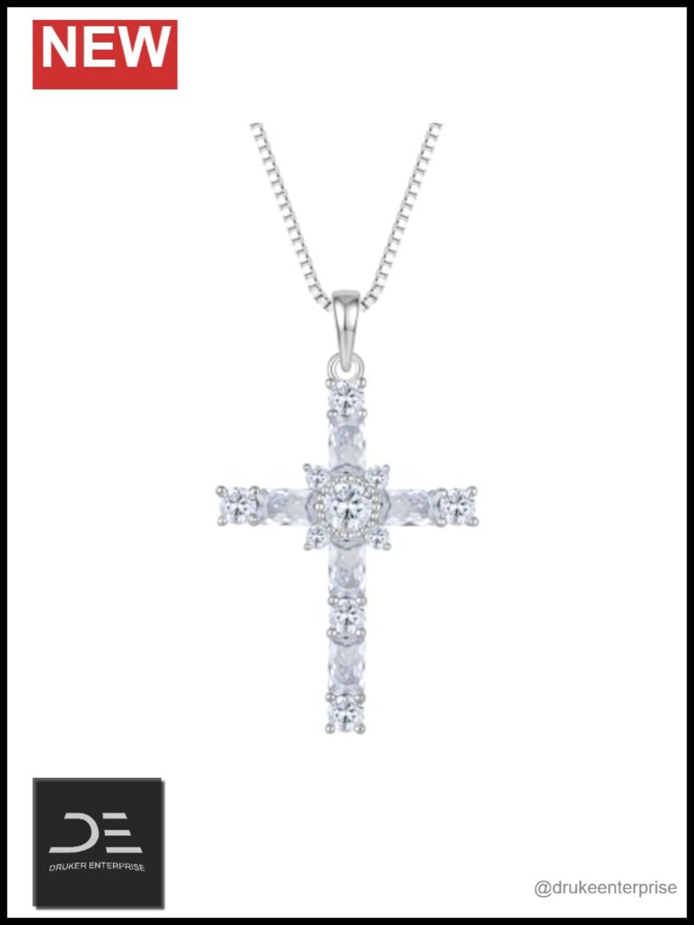 925 Sterling Silver Cross Pendant Necklace Woman Cubic Zirconia